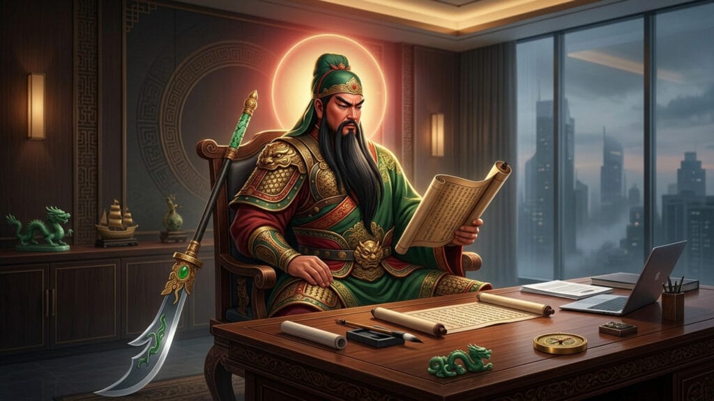 กวนอู ปางอ่านตำรา วางบนโต๊ะทำงานช่วยเรื่องการตัดสินใจและบริวาร coverblog 58